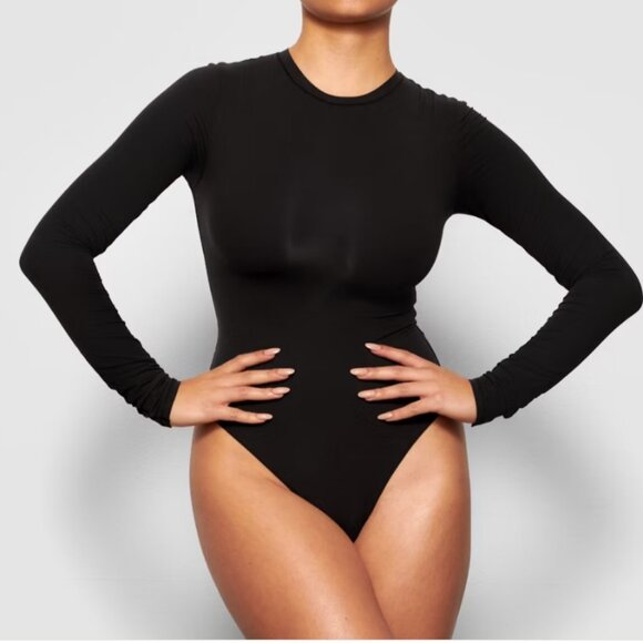 Skims Long Sleeve Crew Neck Bodysuit in Black - Picture 1 of 1